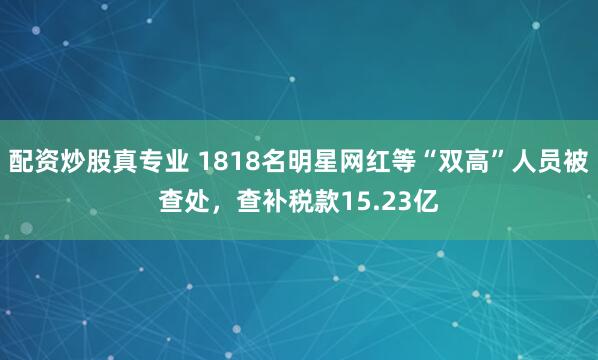 配资炒股真专业 1818名明星网红等“双高”人员被查处，查补税款15.23亿